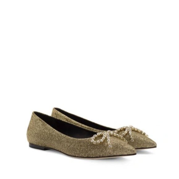 Larroude Lee Crystal-Embellished Lurex Flats Sz 11 - Picture 2 of 12